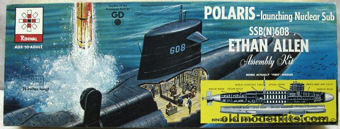 Renwal 1/200 SSB(N)-608 Ethan Allen Polaris Launching Nuclear Submarine, 652 plastic model kit